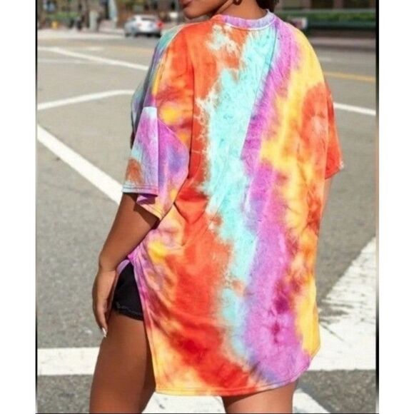 Plus Size Tie Dye Print Slit T-shirt Sz 2X - Picture 5 of 5